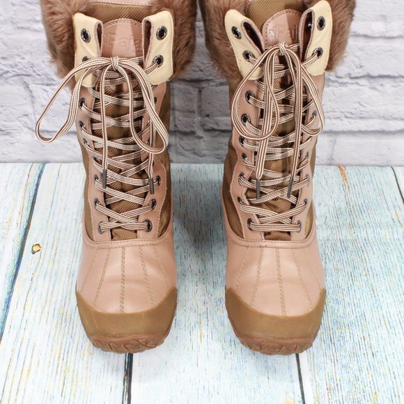 Pajar Brown Grip Faux Fur Leather Lace Up Mid Calf Winter Boots US 8-8.5 - Picture 5 of 9